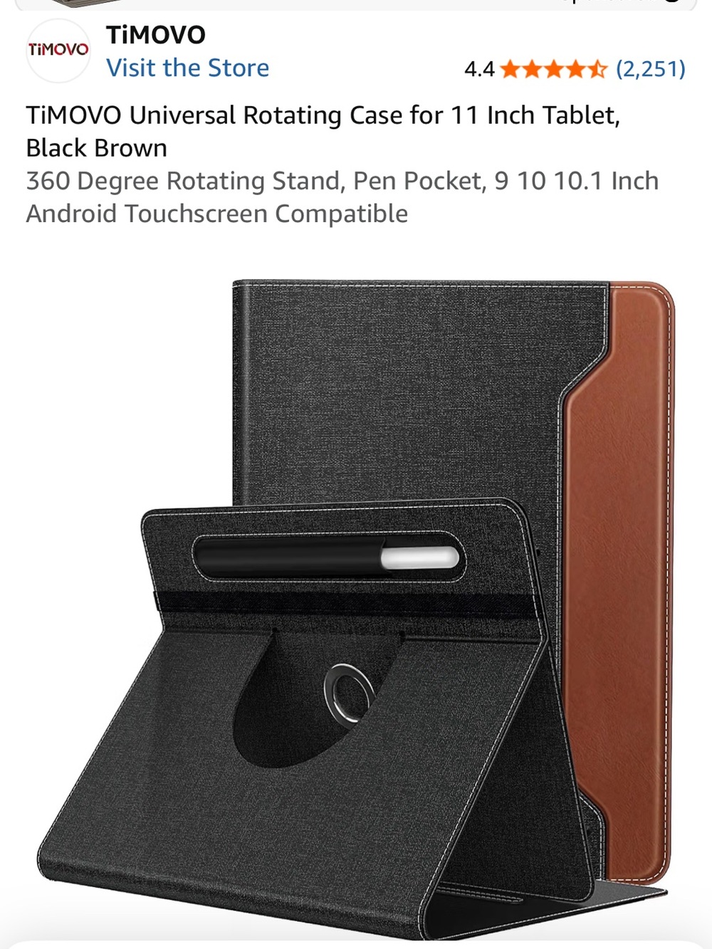 11-inch Rotating Tablet Case in Black and Brown